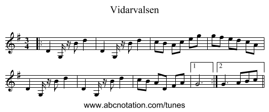 Vidarvalsen - staff notation