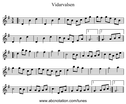 Vidarvalsen - staff notation