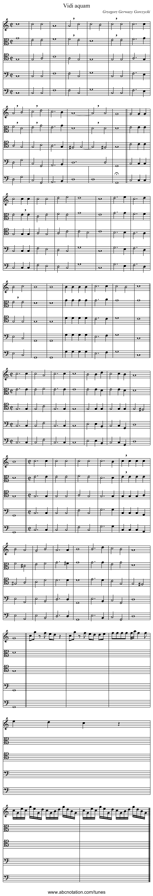 Vidi aquam - staff notation