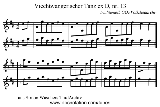 Viechtwangerischer Tanz ex D, nr. 13 - staff notation