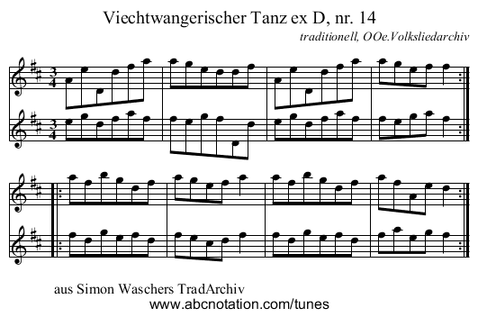 Viechtwangerischer Tanz ex D, nr. 14 - staff notation