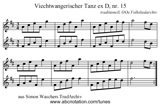 Viechtwangerischer Tanz ex D, nr. 15 - staff notation