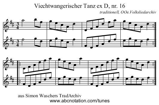 Viechtwangerischer Tanz ex D, nr. 16 - staff notation