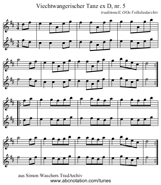 Viechtwangerischer Tanz ex D, nr. 5 - staff notation