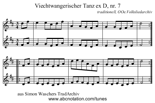 Viechtwangerischer Tanz ex D, nr. 7 - staff notation