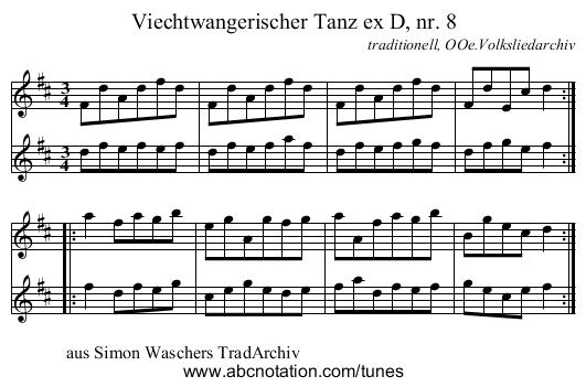 Viechtwangerischer Tanz ex D, nr. 8 - staff notation