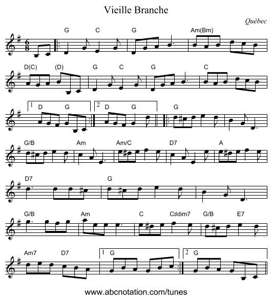 Vieille Branche - staff notation