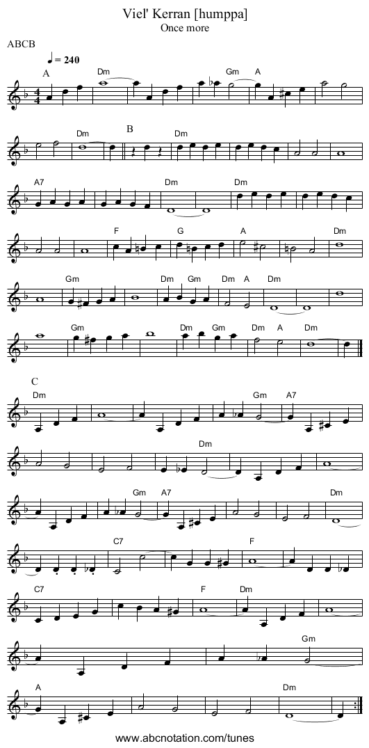 Viel' Kerran [humppa] - staff notation