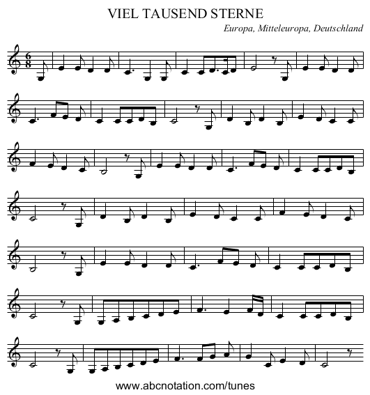 VIEL TAUSEND STERNE - staff notation