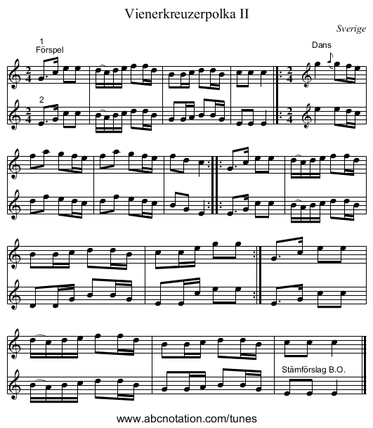 Vienerkreuzerpolka II - staff notation