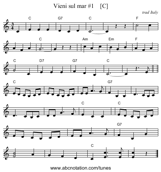 Vieni sul mar #1    [C] - staff notation
