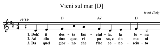 Vieni sul mar [D] - staff notation
