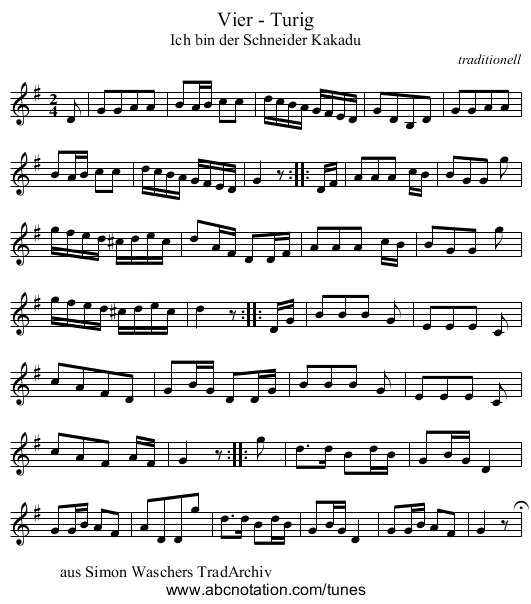 Vier - Turig - staff notation