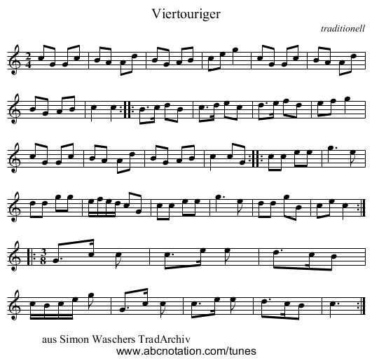 Viertouriger - staff notation