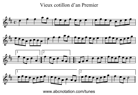 Vieux cotillon d’an Premier - staff notation
