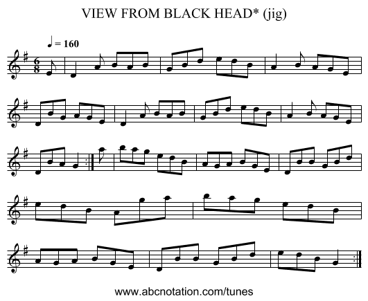 VIEW FROM BLACK HEAD* (jig) - staff notation