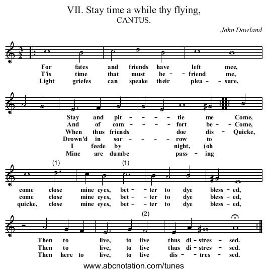 VII. Stay time a while thy flying, - staff notation
