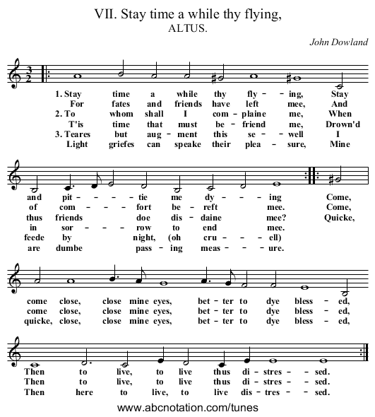 VII. Stay time a while thy flying, - staff notation
