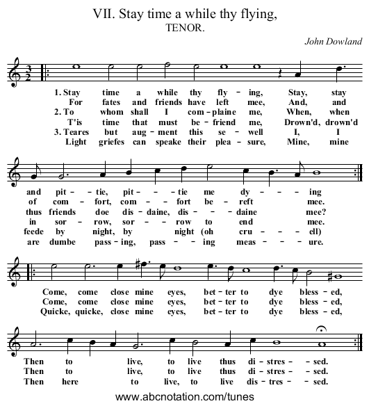 VII. Stay time a while thy flying, - staff notation