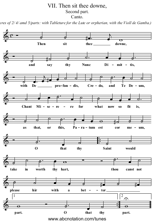 VII. Then sit thee downe, - staff notation