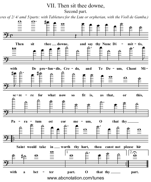 VII. Then sit thee downe, - staff notation