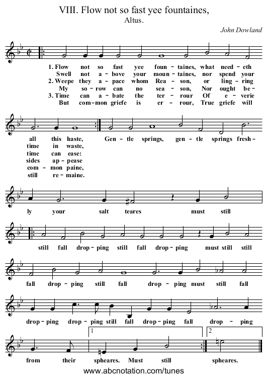 VIII. Flow not so fast yee fountaines, - staff notation