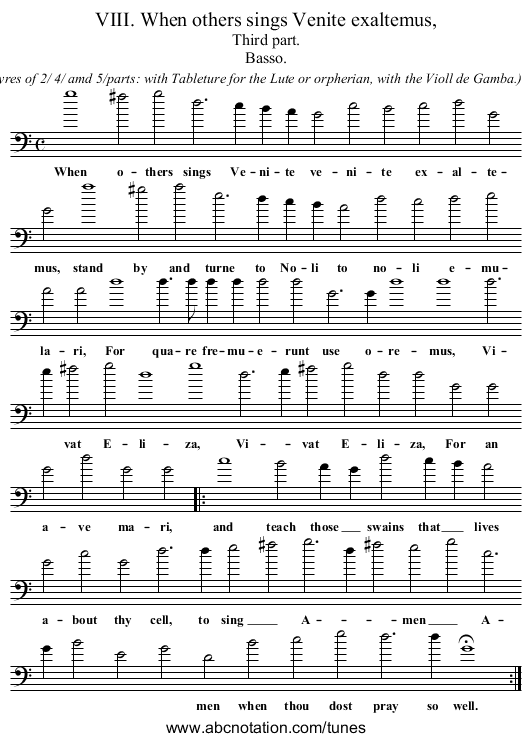 VIII. When others sings Venite exaltemus, - staff notation