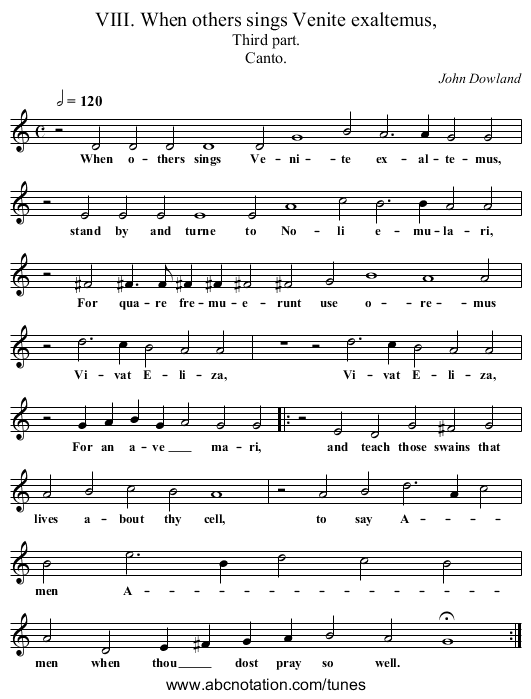 VIII. When others sings Venite exaltemus, - staff notation