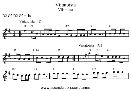 Viitatoista - staff notation