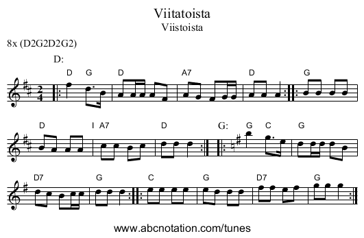 Viitatoista - staff notation