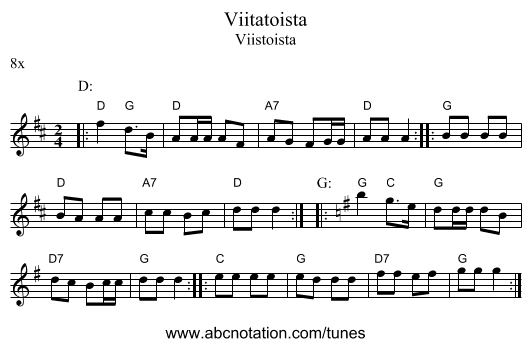 Viitatoista - staff notation