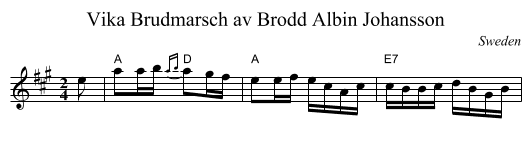 Vika Brudmarsch av Brodd Albin Johansson - staff notation