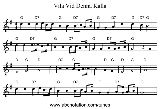 Vila Vid Denna Kalla - staff notation