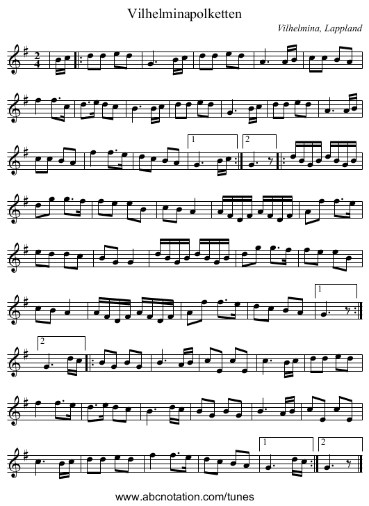 Vilhelminapolketten - staff notation