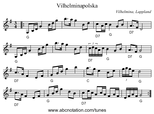 Vilhelminapolska - staff notation