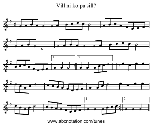 Vill ni ko:pa sill? - staff notation