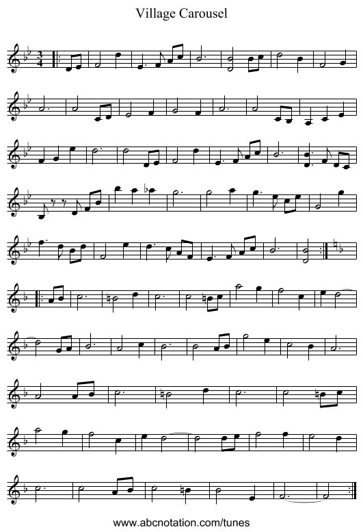 Village Carousel - staff notation