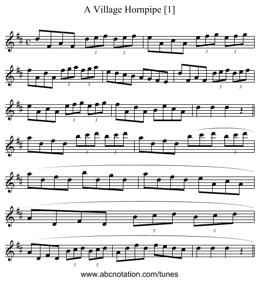 Village Hornpipe [1], A - staff notation