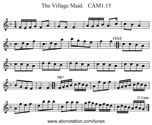 Village Maid.   CAM1.15, The - staff notation