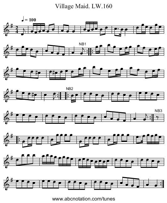 Village Maid. LW.160 - staff notation