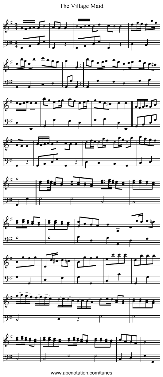Village Maid, The - staff notation