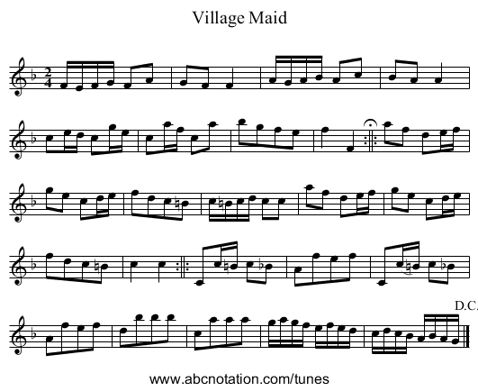 Village Maid - staff notation
