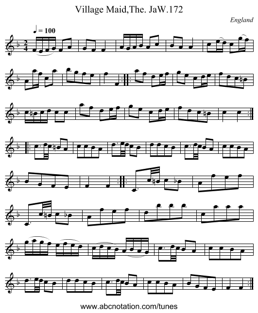 Village Maid,The. JaW.172 - staff notation