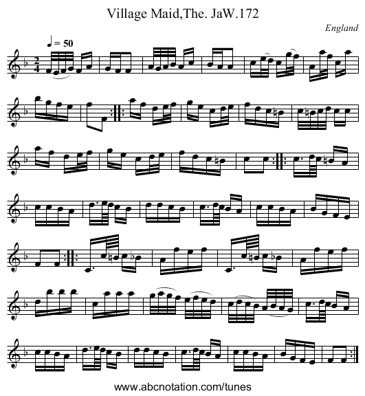 Village Maid,The. JaW.172 - staff notation