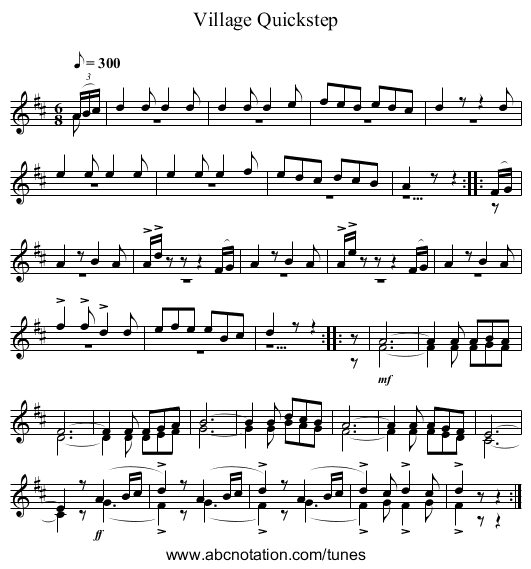 Village Quickstep - staff notation