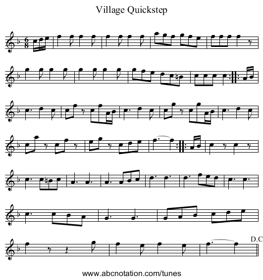 Village Quickstep - staff notation