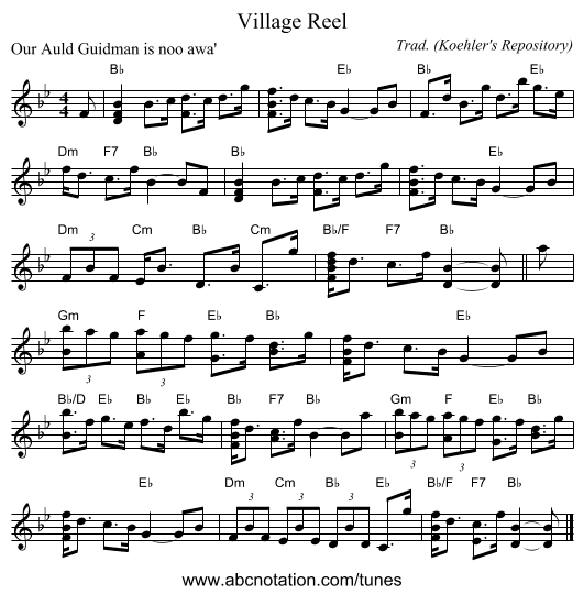 Village Reel - staff notation