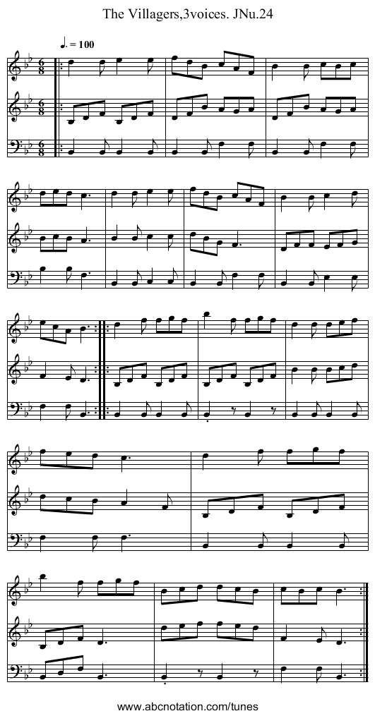 Villagers,3voices. JNu.24, The - staff notation