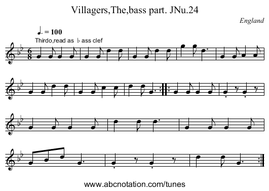 Villagers,The,bass part. JNu.24 - staff notation