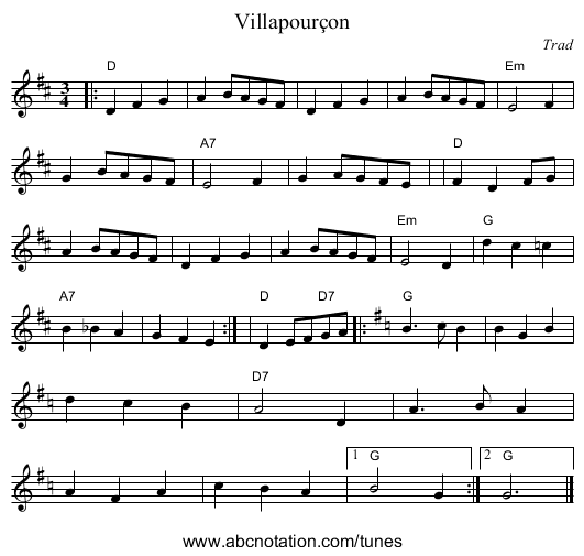 Villapour&ccedil;on - staff notation